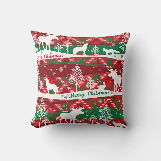 Plaid Merry Christmas – Rustic Holiday Decor Cushion (Front)
