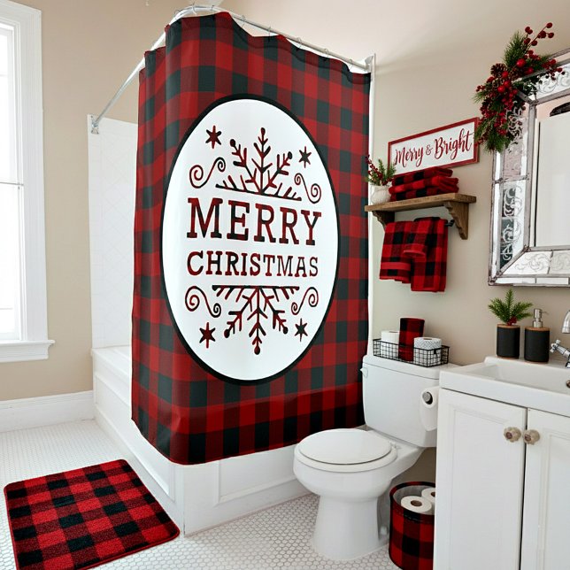 Plaid Merry Christmas Shower Curtain (Creator Uploaded)