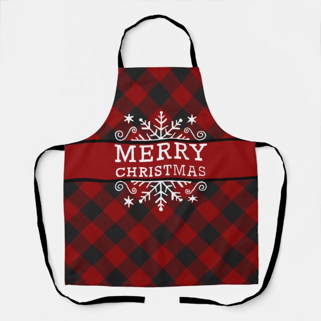 Plaid Merry Christmas snowflake  Apron (Front)
