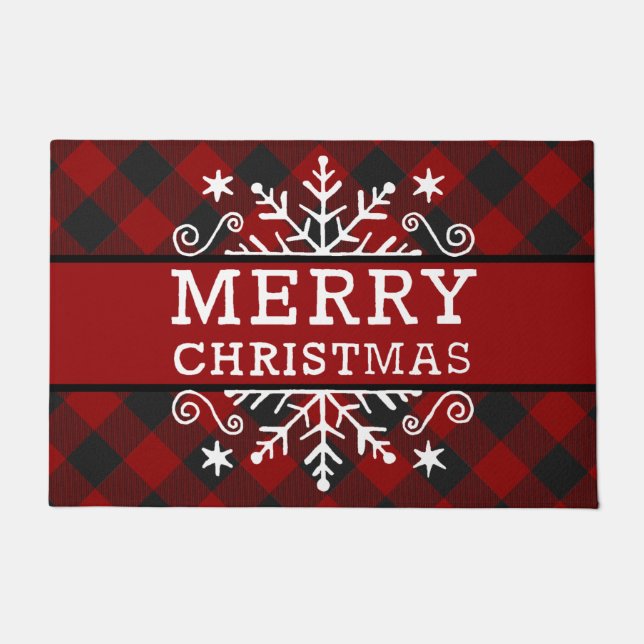 Plaid Merry Christmas snowflake  Doormat (Front)