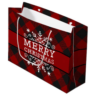Plaid Merry Christmas snowflake Large Gift Bag
