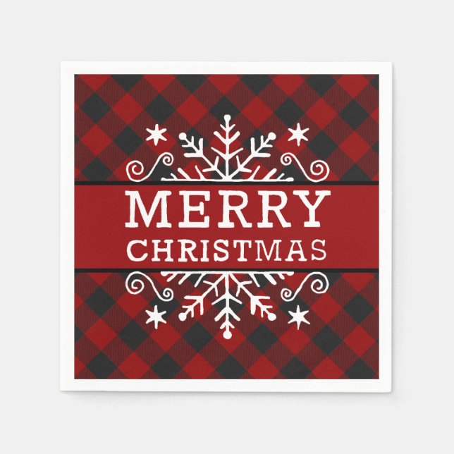 Plaid Merry Christmas snowflake  Napkin (Front)