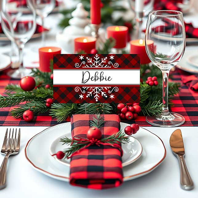 Plaid Merry Christmas snowflake Place Card (Creator Uploaded)