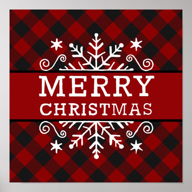 Plaid Merry Christmas snowflake  Poster (Front)