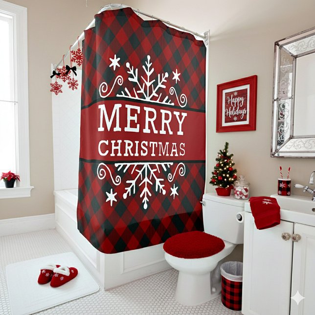 Plaid Merry Christmas snowflake  Shower Curtain (Creator Uploaded)