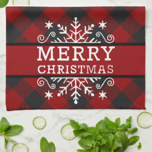Plaid Merry Christmas snowflake Tea Towel