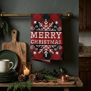 Plaid Merry Christmas snowflake Tea Towel