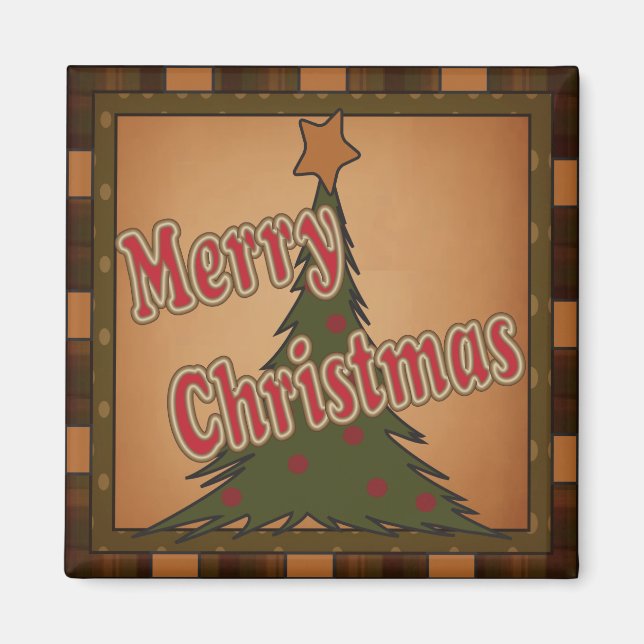 Plaid Merry Christmas Tree Gift Magnet (Front)