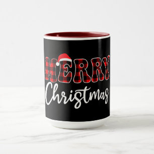 Plaid MERRY Design with Santa Hat  Mug