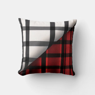 Plaid Modern Abstract Red Black Plaid Collection Cushion