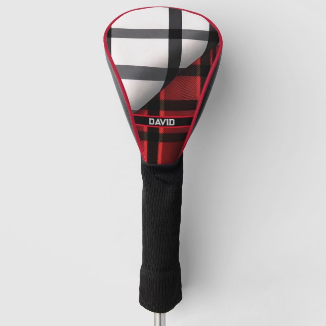 Plaid Modern Abstract Red Black Plaid Collection Golf Head Cover (Front)