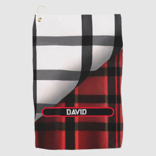 Plaid Modern Abstract Red Black Plaid Collection Golf Towel