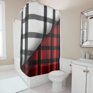Plaid Modern Abstract Red Black Plaid Collection Shower Curtain