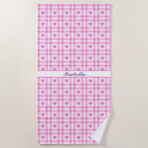 Plaid Modern Pink Heart Collection Beach Towel