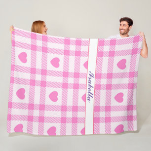 Plaid Modern Pink Heart Collection Fleece Blanket