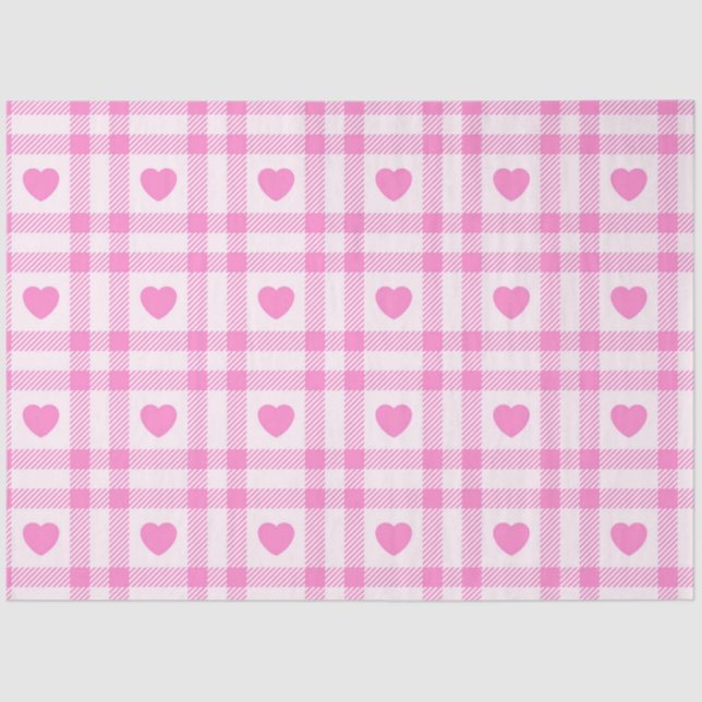 Plaid Modern Pink Heart Collection Tissue Paper (Front)