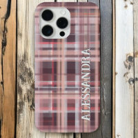 Plaid monogram blush pink burgundy red stripes