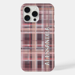 Plaid monogram blush pink burgundy red stripes iPhone 15 pro max case