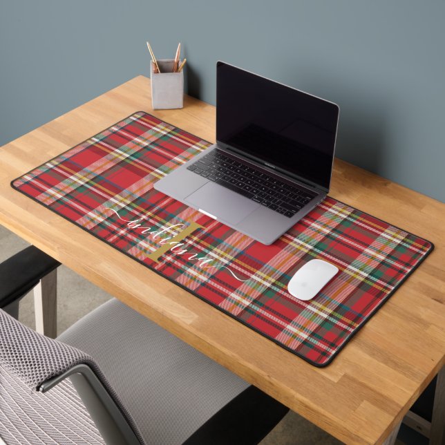Plaid Monogram Name Script Rustic Custom Desk Mat (Office 2)