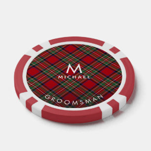 Plaid Monogram Red Green Stewart Tartan Groomsman Poker Chips