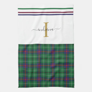 Plaid Monogram Script Tartan Rustic Custom Tea Towel