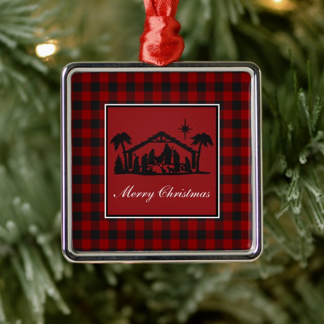 Plaid Nativity Metal Ornament (Tree)