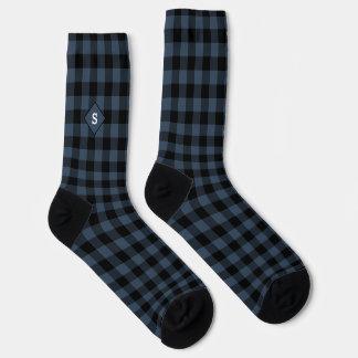Plaid Navy & White Initial Monogram Socks