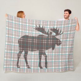 Plaid on Plaid Moose Fleece Blanket