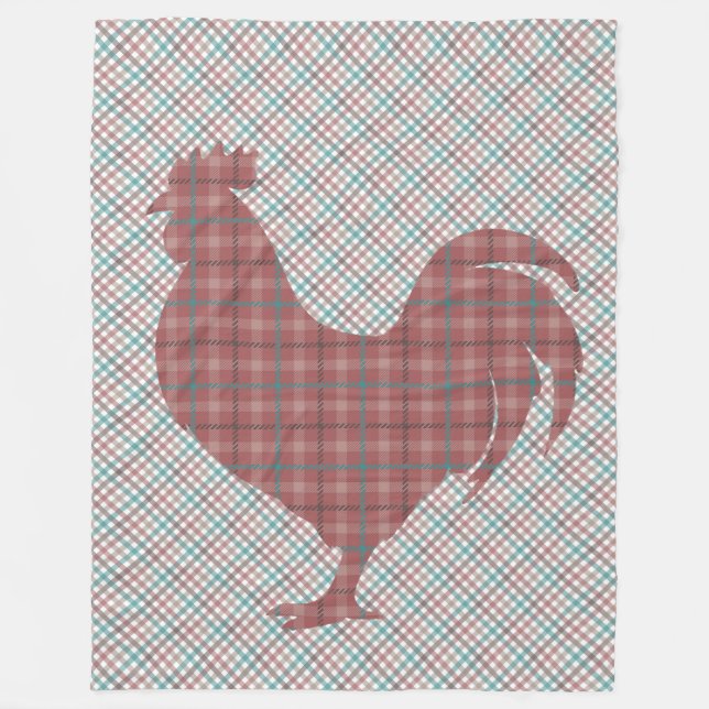 Plaid on Plaid Rooster  Fleece Blanket (Front)