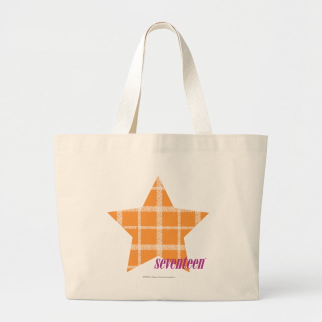 Plaid Orange 2 Large Tote Bag (Front)