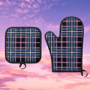 Plaid Oven Mitt & Pot Holder Set – Blue & Lavender