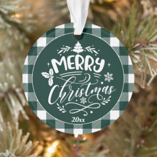 Plaid Pattern Merry Christmas Photo Ornament