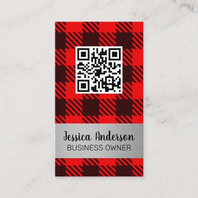Plaid Pattern | QR Scan |  Business Card (Front)