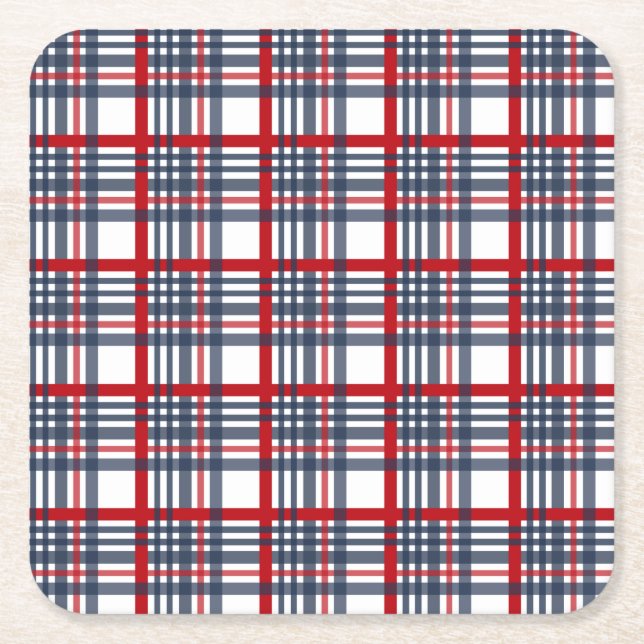 Plaid pattern square paper coaster (Front)