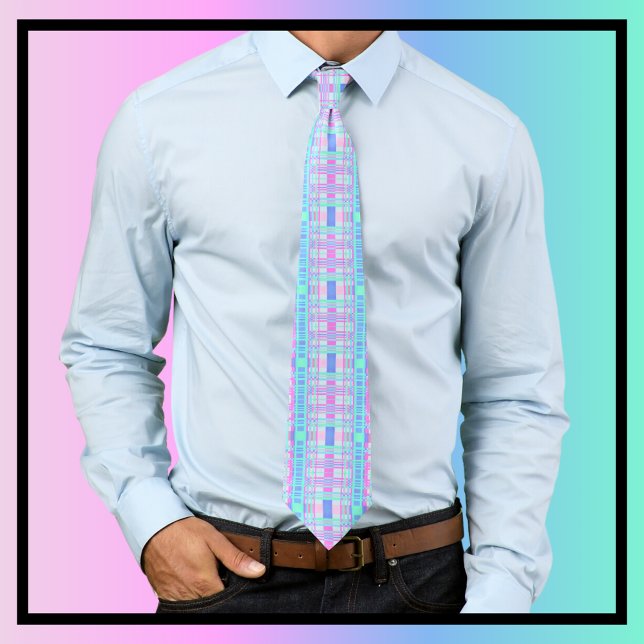 Plaid Pattern Tartan Check Blue Pink  Tie (Creator Uploaded)