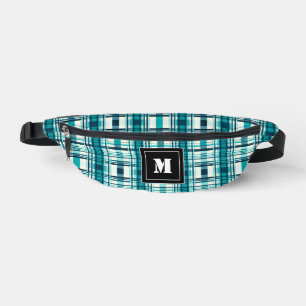 Plaid Pattern Tartan Check Green White Monogram Bum Bags
