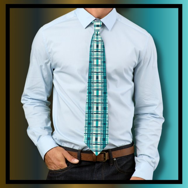 Plaid Pattern Tartan Check Green White  Tie (Creator Uploaded)
