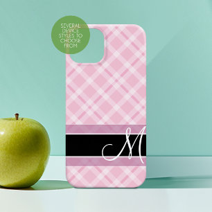 Plaid Pattern with Monogram - black blush pink