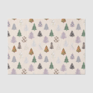 Plaid Patterned Christmas Trees Pattern in Cream Tissue Paper