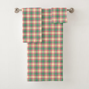 Plaid-patterned towel set with red, green, yellow 