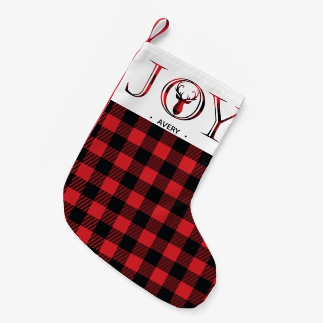 Plaid Personalised Joy Christmas Small Christmas Stocking (Front (Hanging))