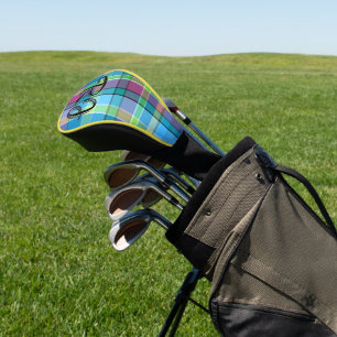 Plaid Personalised Purple Green Yellow Turquoise Golf Head Cover
