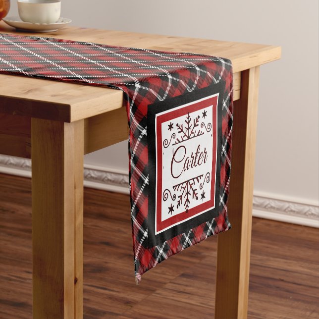 Plaid Personalised snowflake   Short Table Runner (In Situ)