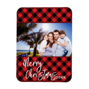 Plaid Photo Christmas Card - Frame Magnet Keepsake