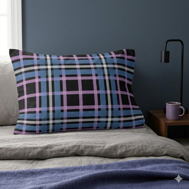Plaid Pillowcase – Blue, Lavender & Black (Creator Uploaded)