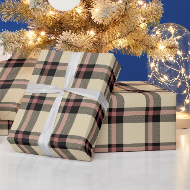  Plaid  Pink, Black and Tan Wrapping Paper (Holidays)