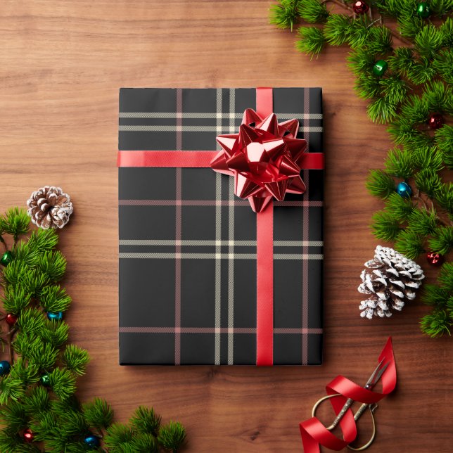 Plaid Pink, Black and Tan  Wrapping Paper (Holiday Gift)