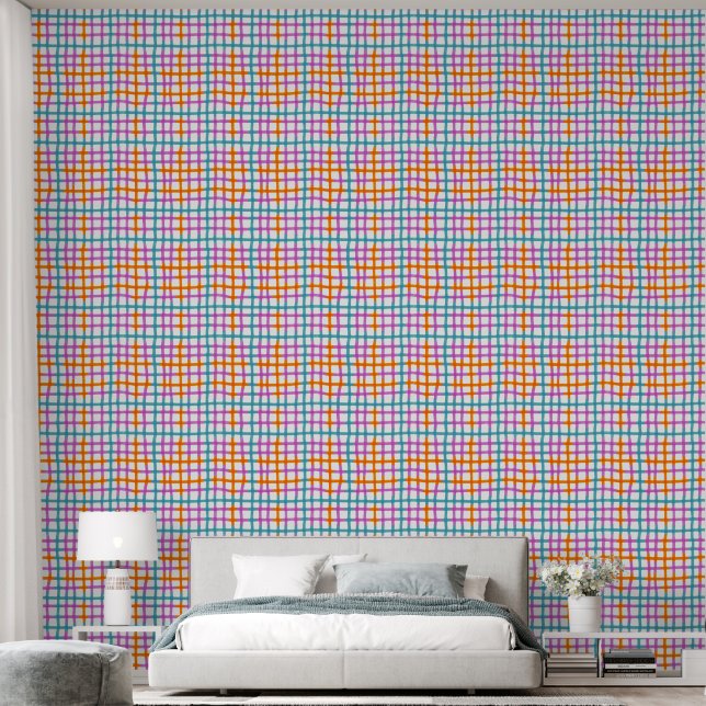 Plaid Pink, Blue, Orange (L) Wallpaper (Bedroom)