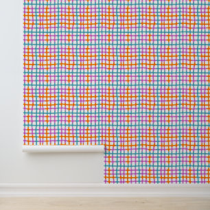 Plaid Pink, Blue, Orange Wallpaper
