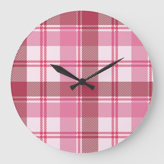 Plaid pink pastel: seamless square grid large clock (Front)
